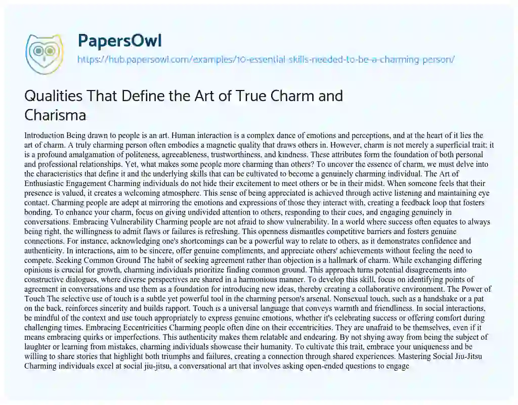 Essay on Qualities That Define the Art of True Charm and Charisma