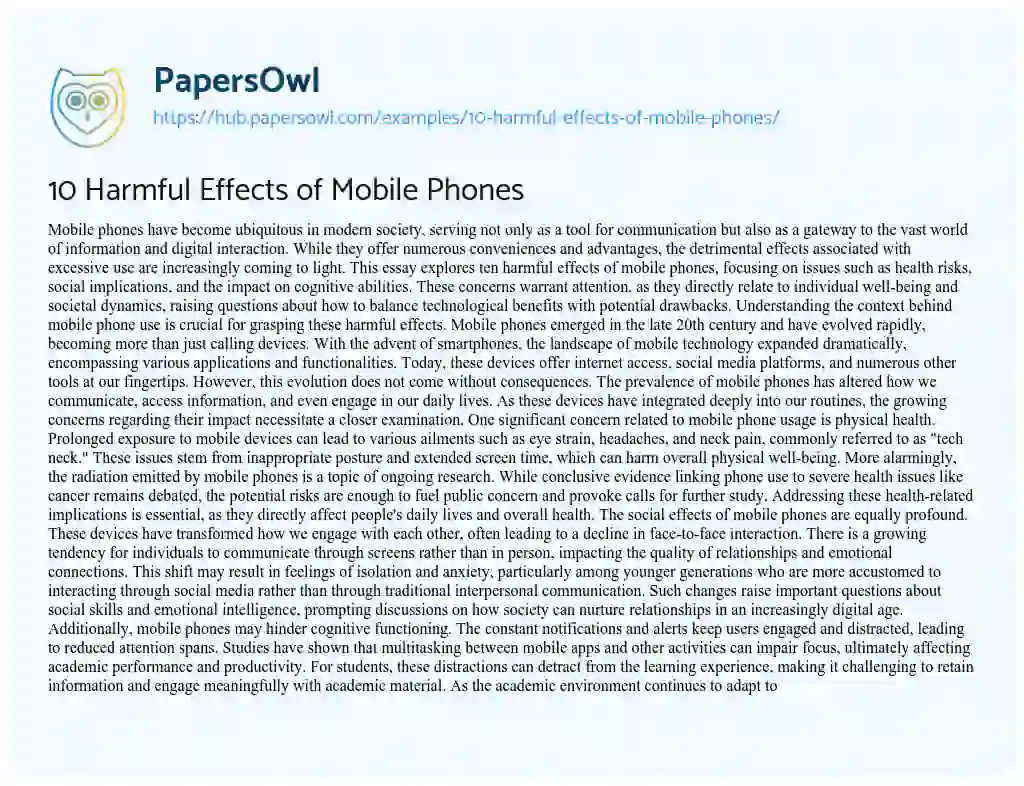 Essay on 10 Harmful Effects of Mobile Phones