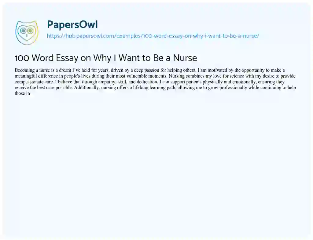 Essay on 100 Word Essay on Why I Want to Be a Nurse