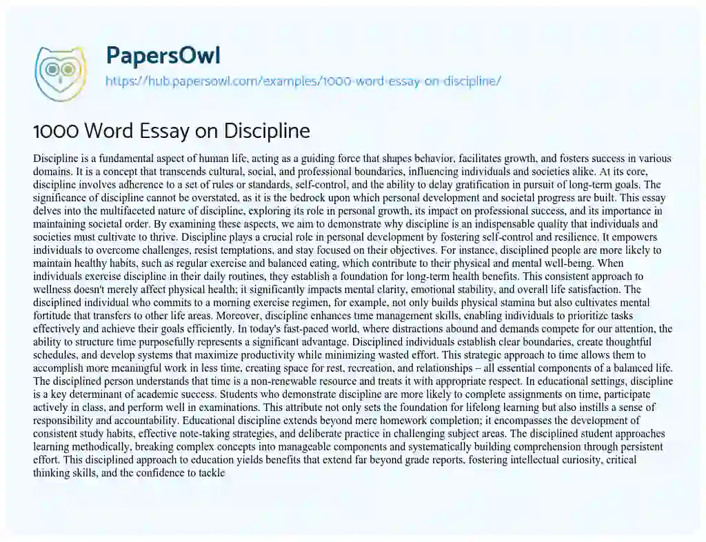 Essay on 1000 Word Essay on Discipline