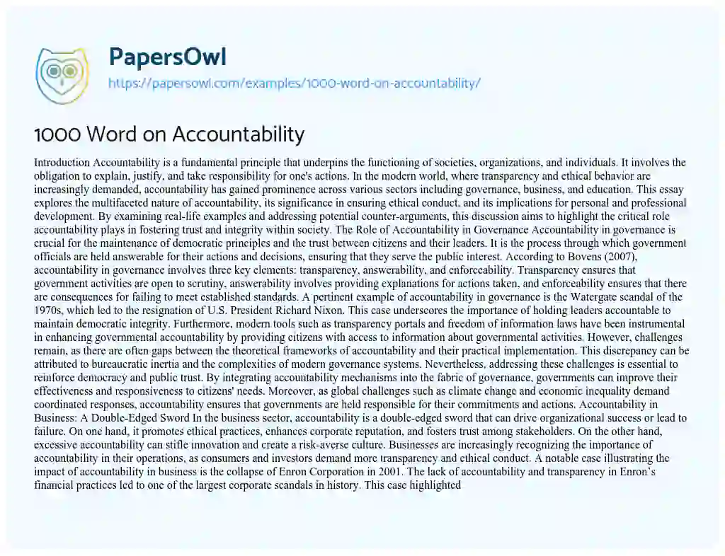 Essay on 1000 Word on Accountability