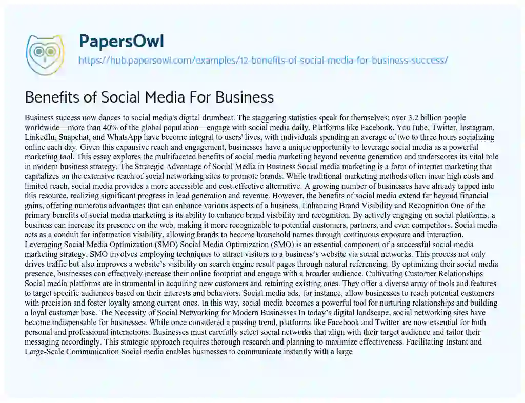 Essay on Benefits of Social Media For Business
