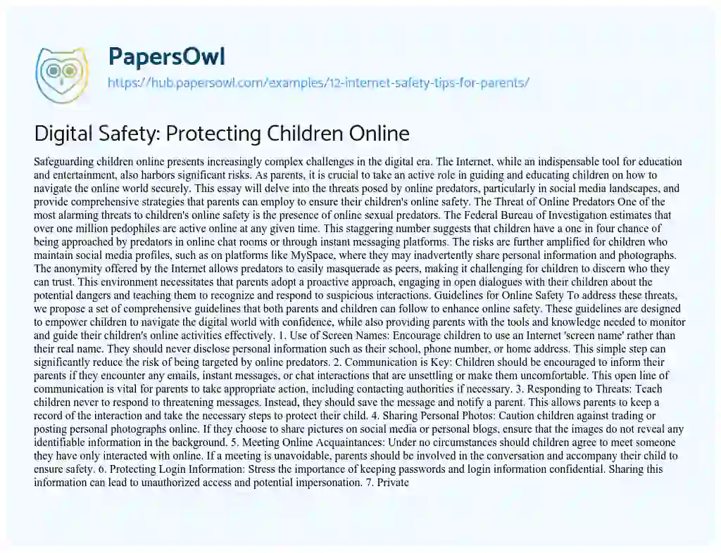 Essay on Digital Safety: Protecting Children Online