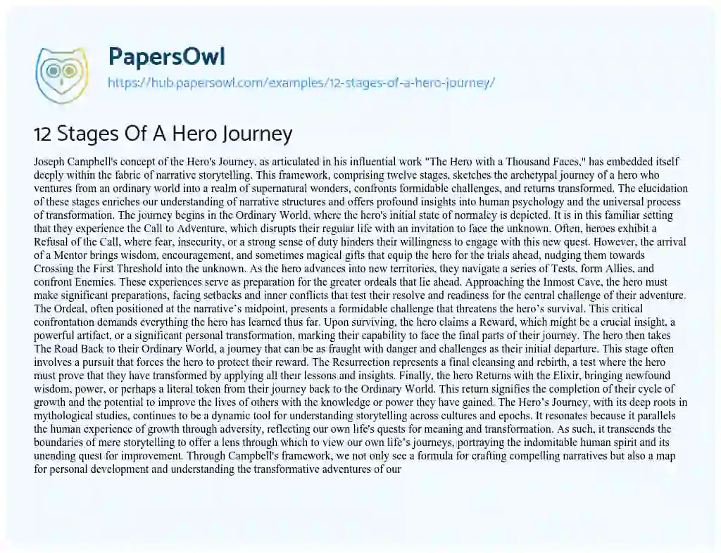 Essay on 12 Stages Of A Hero Journey