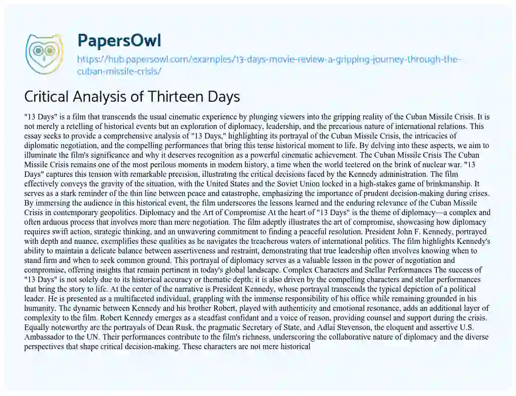 Essay on Critical Analysis of Thirteen Days