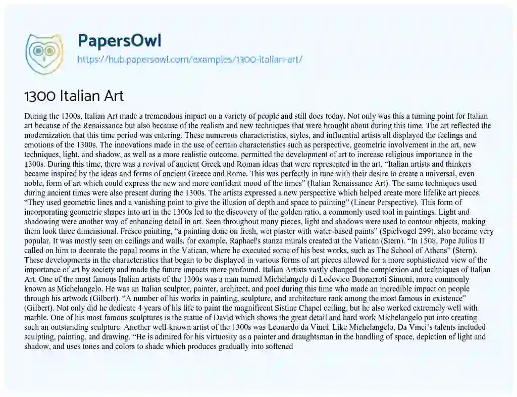 Essay on 1300 Italian Art