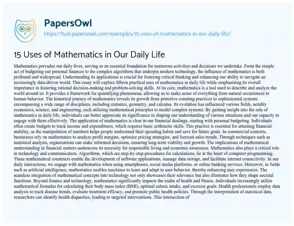 Essay on 15 Uses of Mathematics in Our Daily Life