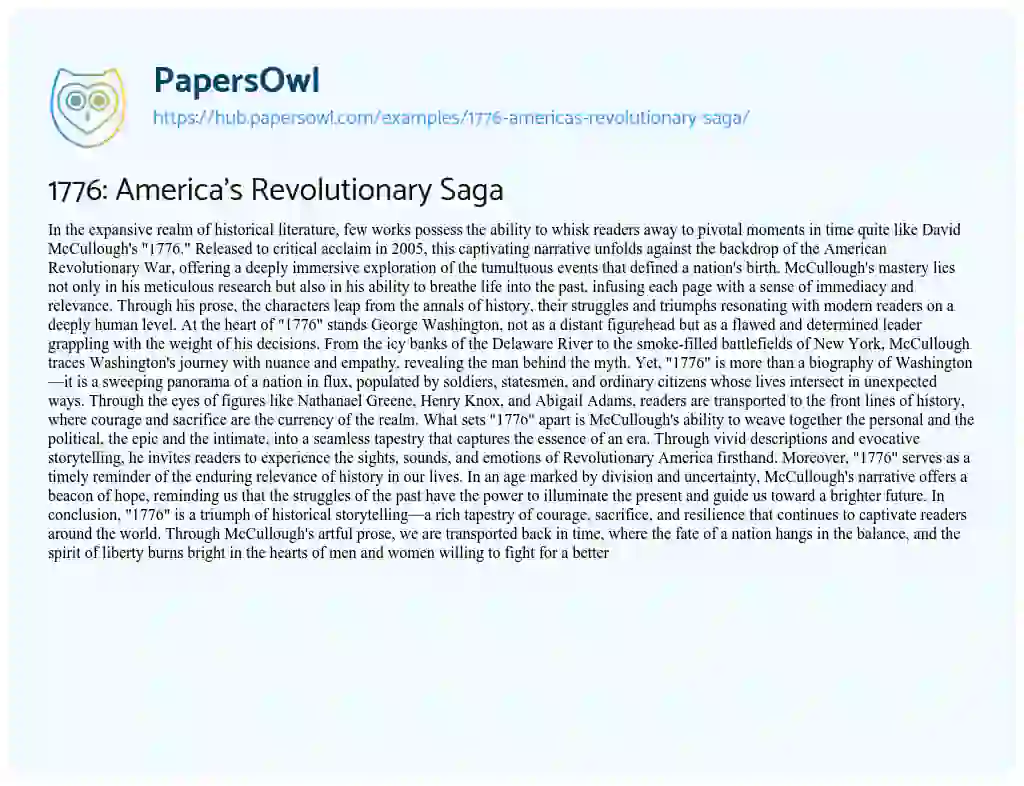 Essay on 1776: America’s Revolutionary Saga