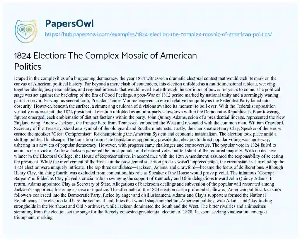 Essay on 1824 Election: The Complex Mosaic of American Politics