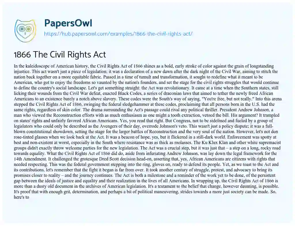 Essay on 1866 The Civil Rights Act