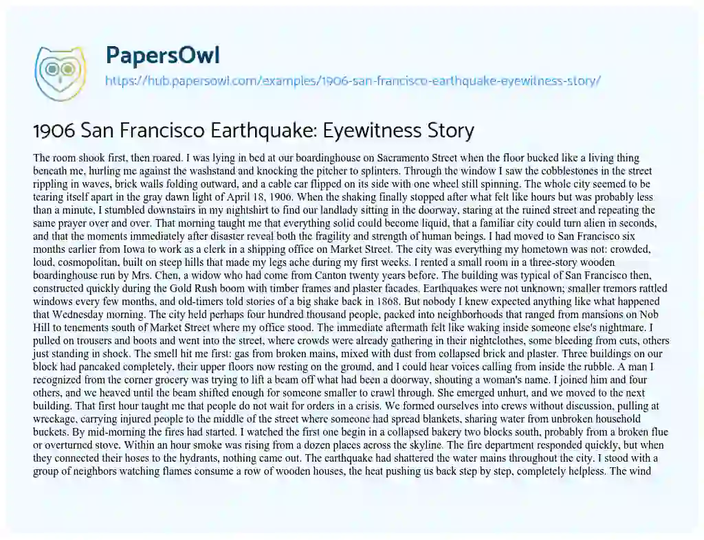 Essay on 1906 San Francisco Earthquake: Eyewitness Story