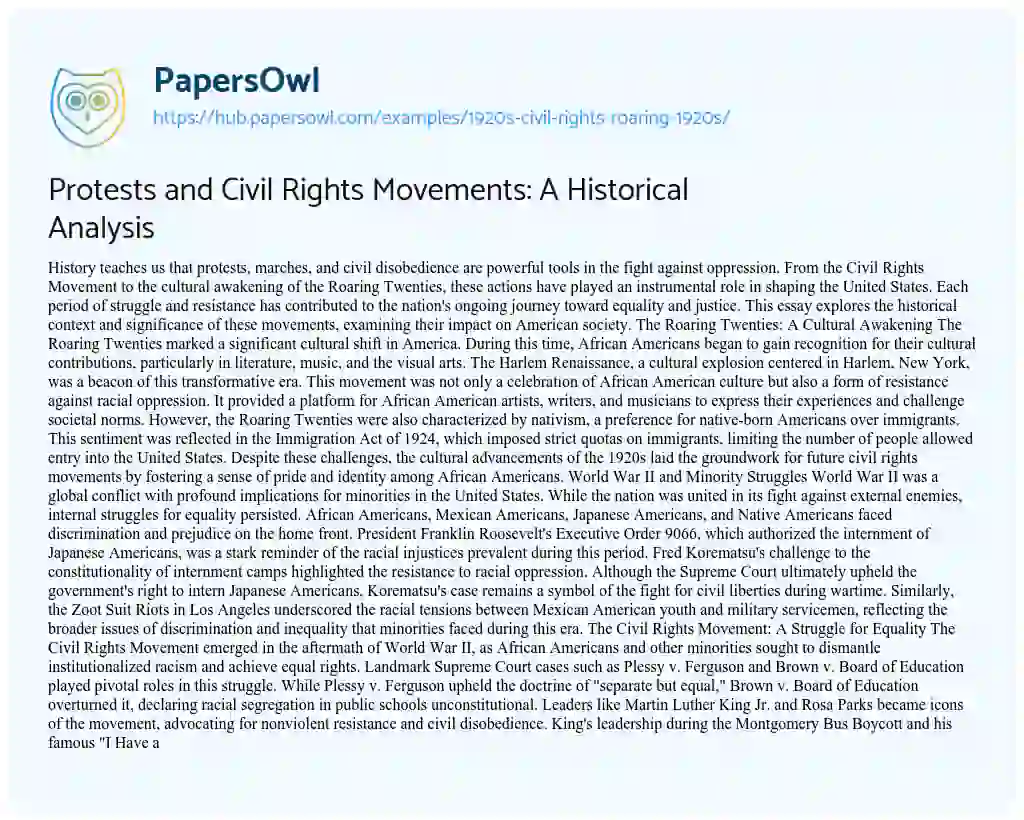 Essay on Protests and Civil Rights Movements: A Historical Analysis
