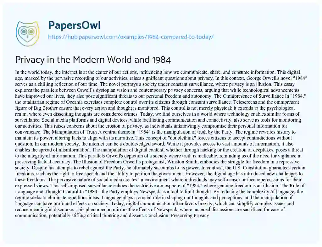 Essay on Privacy in the Modern World and 1984