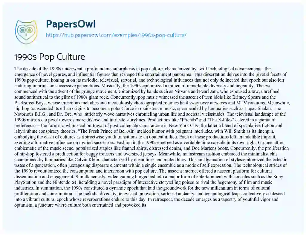 Essay on 1990s Pop Culture