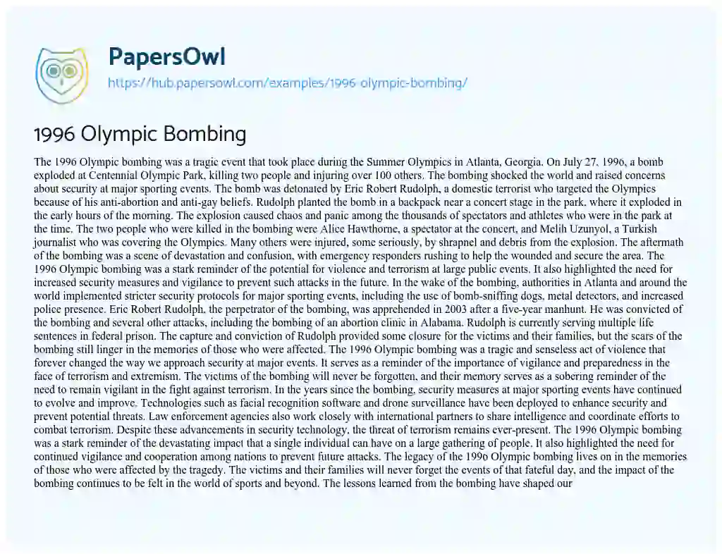 Essay on 1996 Olympic Bombing