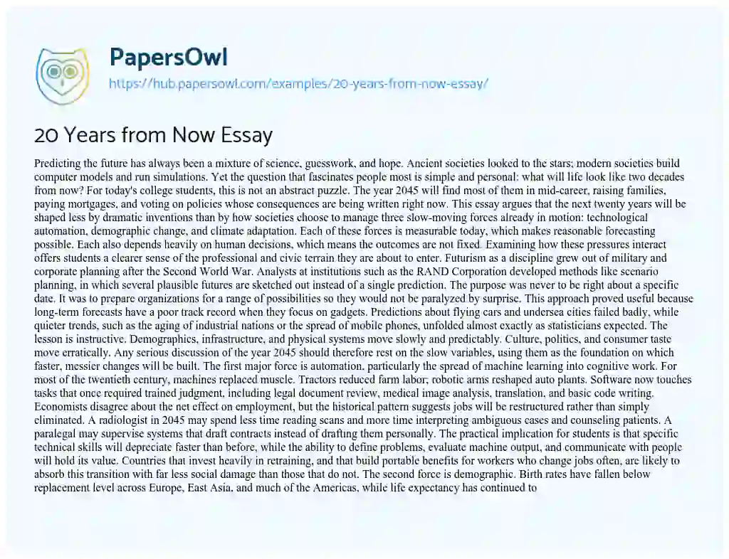 Essay on 20 Years from Now Essay