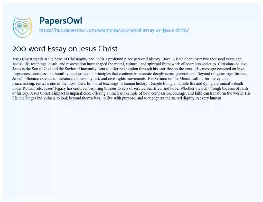 Essay on 200-word Essay on Jesus Christ
