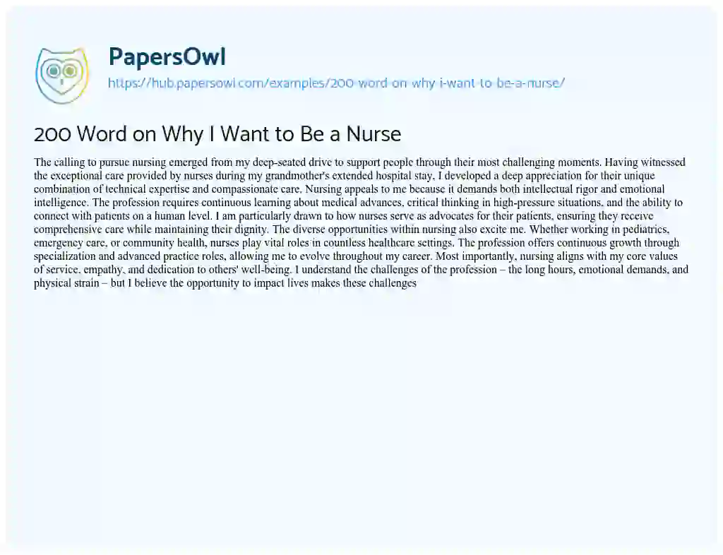 Essay on 200 Word on Why I Want to Be a Nurse