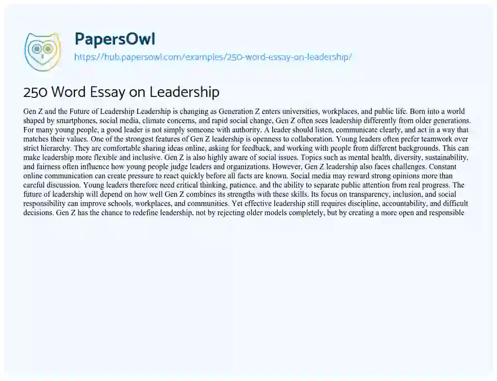 Essay on 250 Word Essay on Leadership