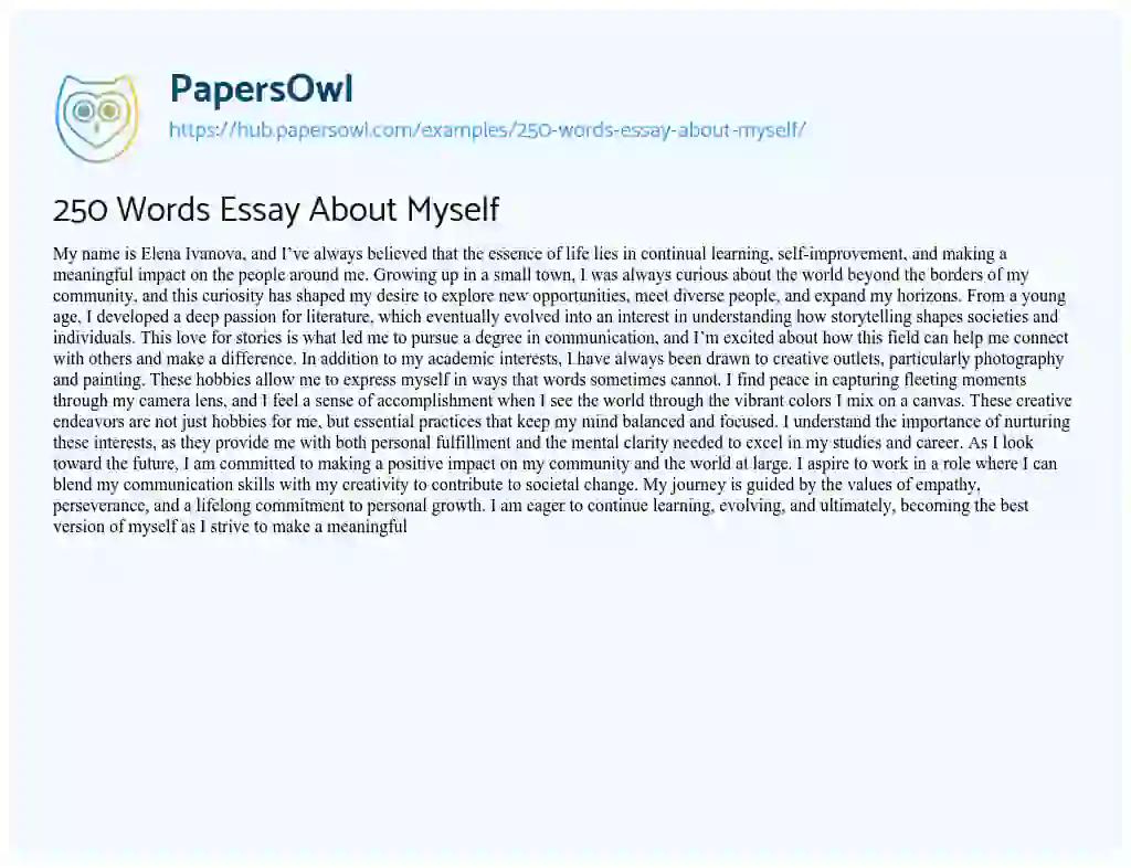 Essay on 250 Words Essay About Myself