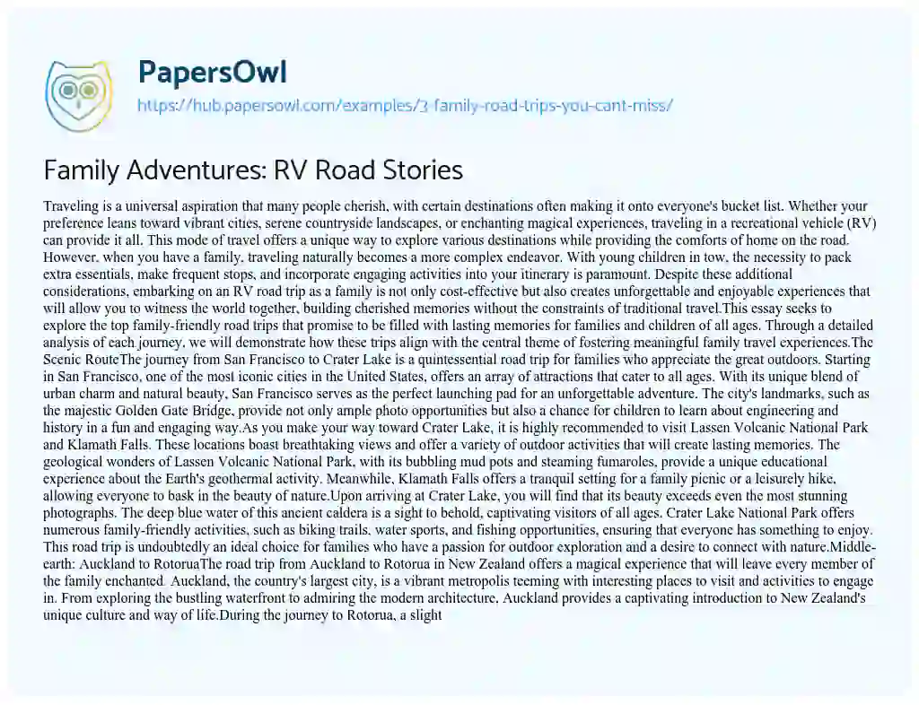 Essay on Family Adventures: RV Road Stories