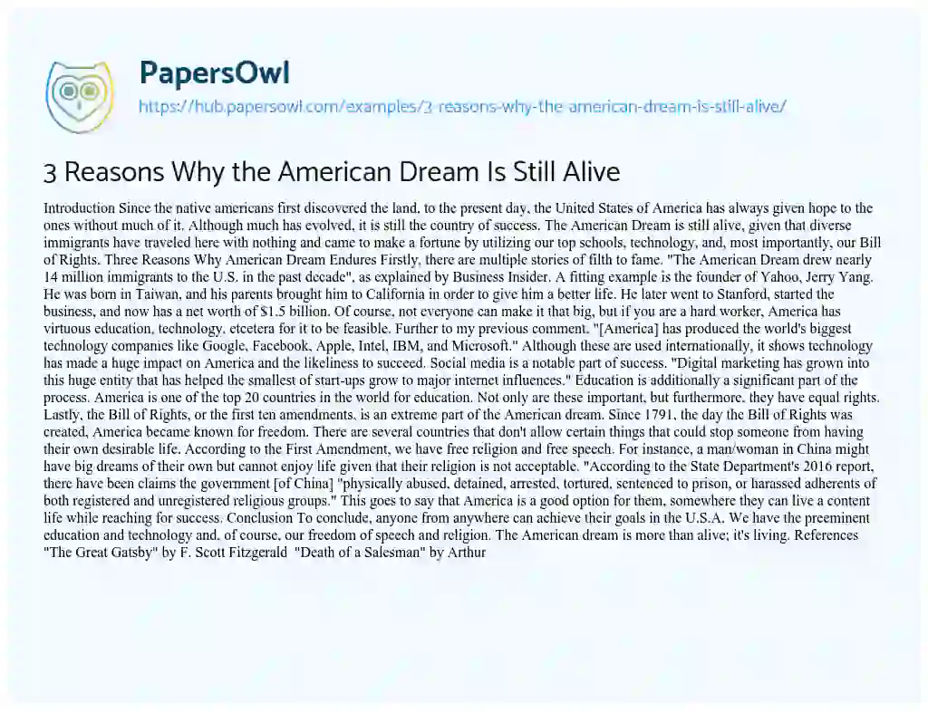 Essay on 3 Reasons Why the American Dream Is Still Alive