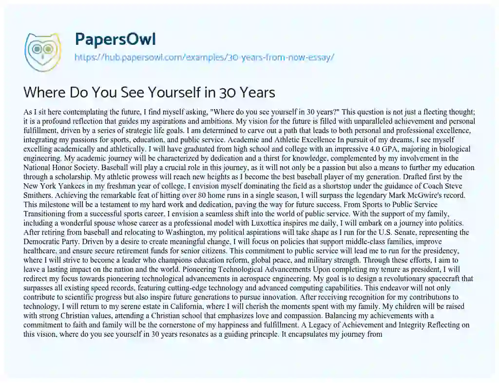 Essay on Where Do You See Yourself in 30 Years