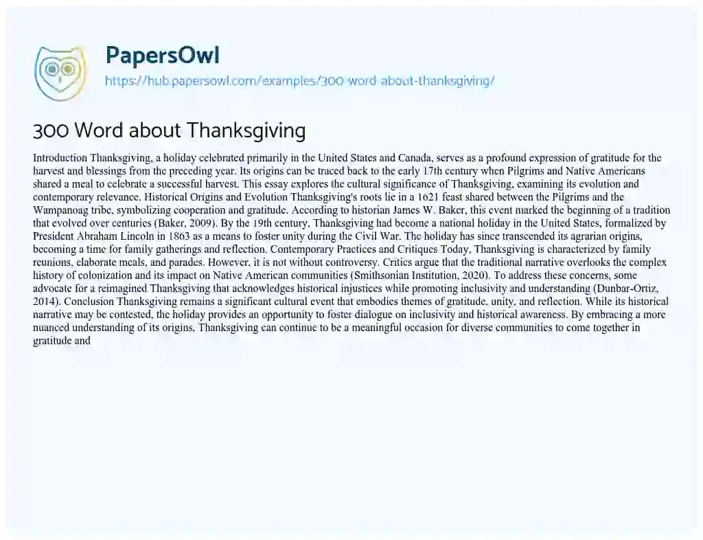 Essay on 300 Word about Thanksgiving