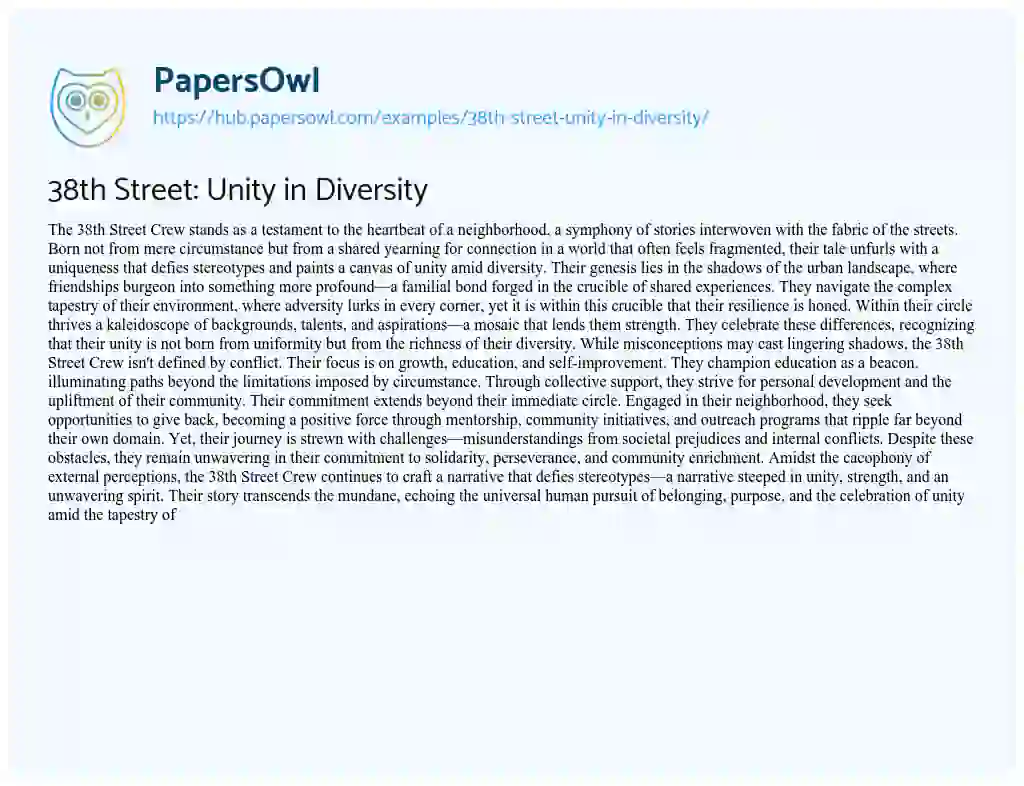 Essay on 38th Street: Unity in Diversity