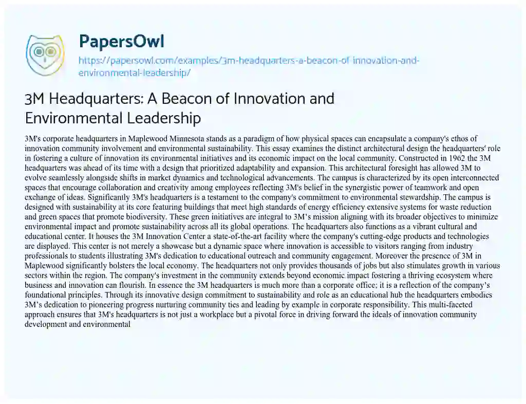 Essay on 3M Headquarters: A Beacon of Innovation and Environmental Leadership