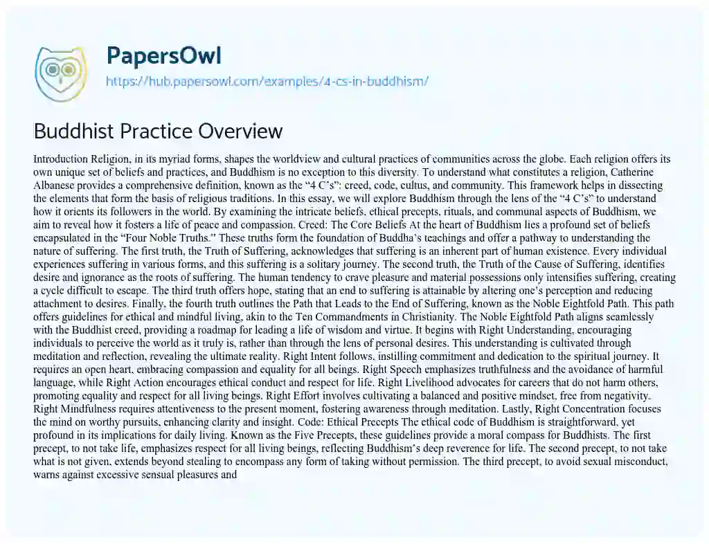 Essay on Buddhist Practice Overview