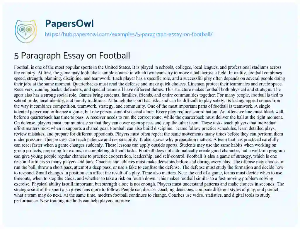 Essay on 5 Paragraph Essay on Football
