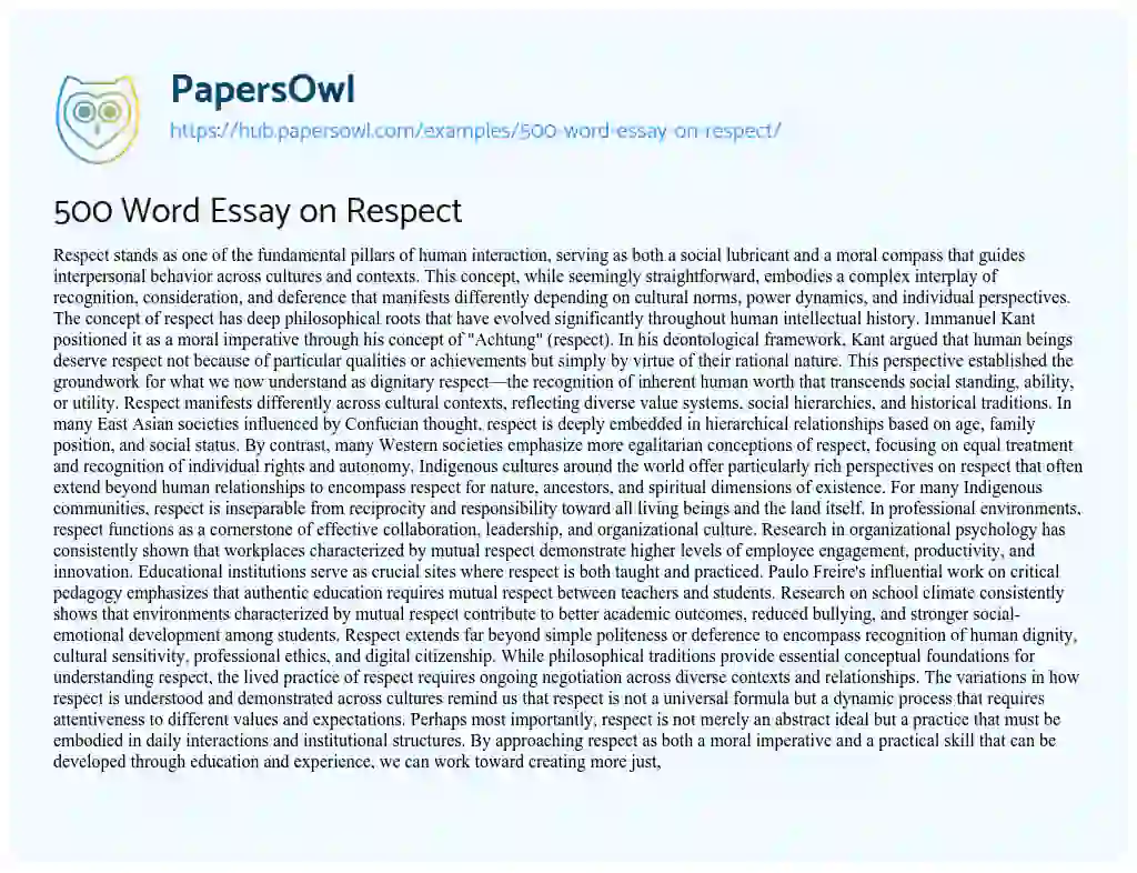Essay on 500 Word Essay on Respect