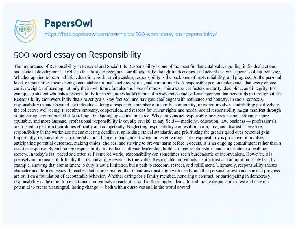 Essay on 500-word essay on Responsibility