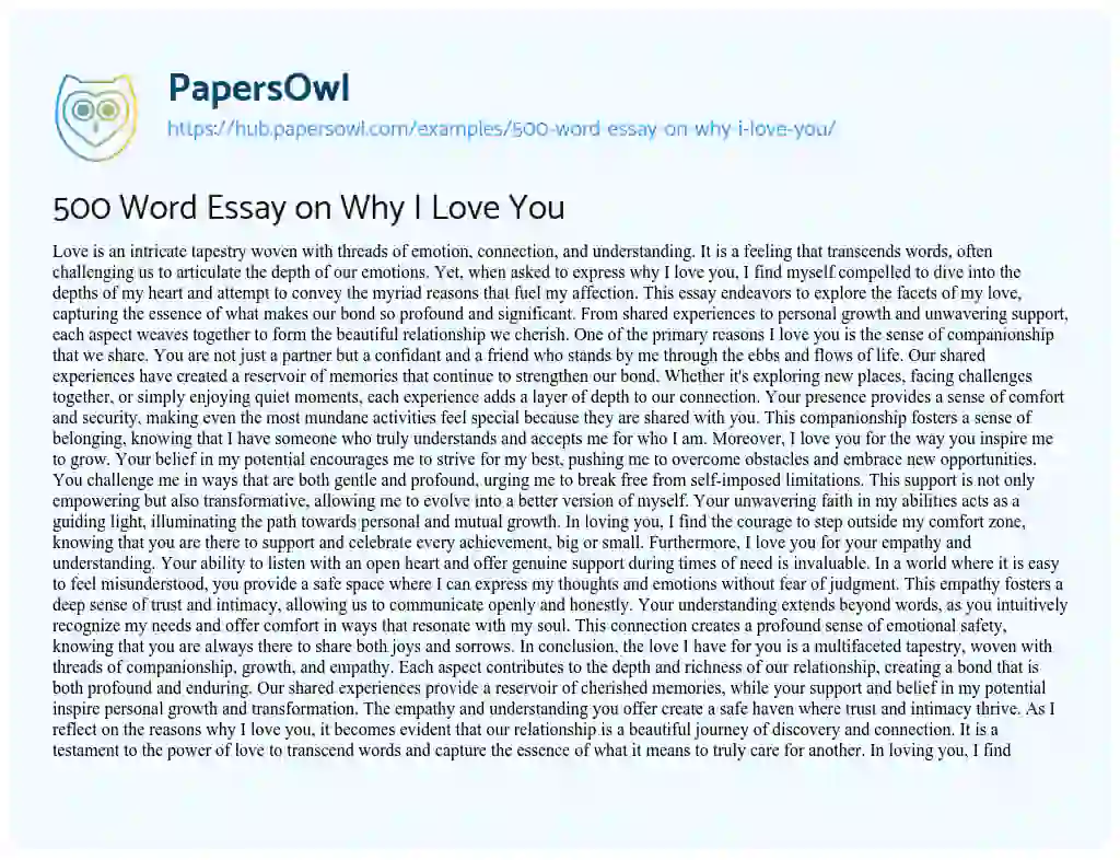 Essay on 500 Word Essay on Why I Love You