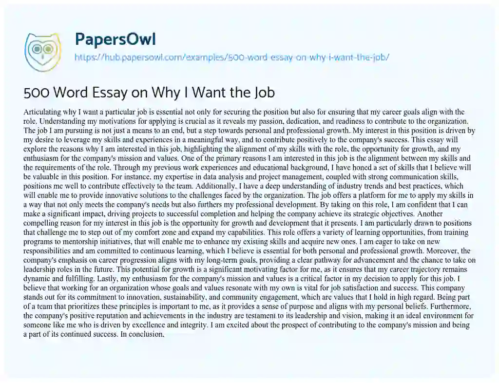 Essay on 500 Word Essay on Why I Want the Job