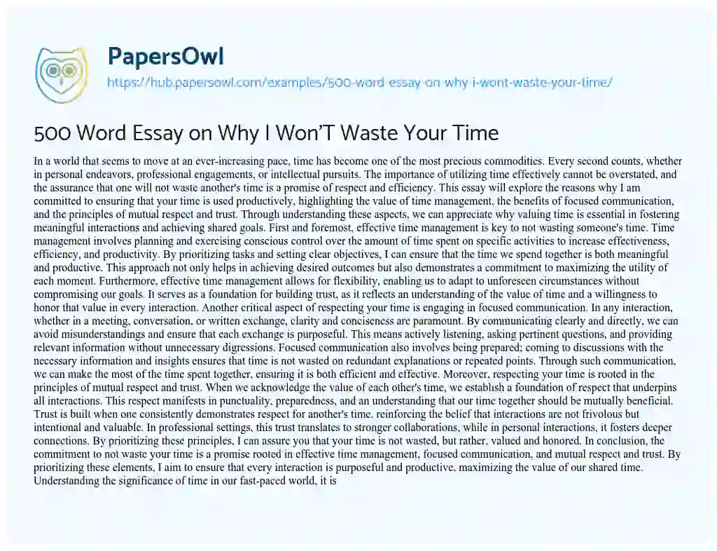 Essay on 500 Word Essay on Why I Won’T Waste Your Time