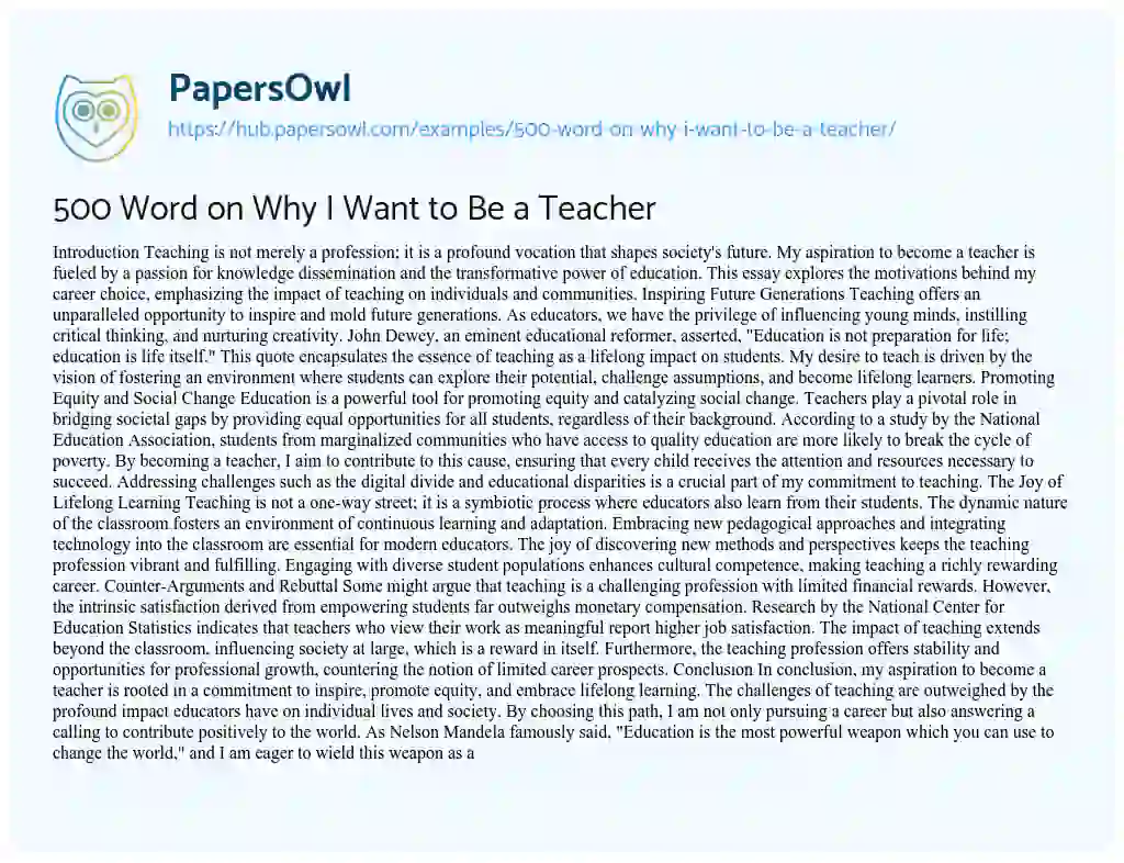 Essay on 500 Word on Why I Want to Be a Teacher
