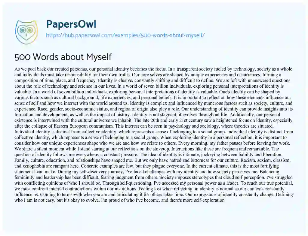 Essay on 500 Words about Myself