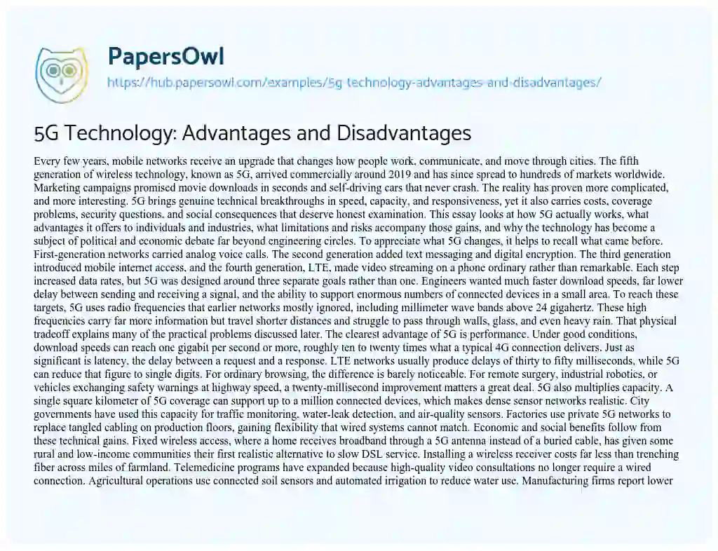 Essay on 5G Technology: Advantages and Disadvantages