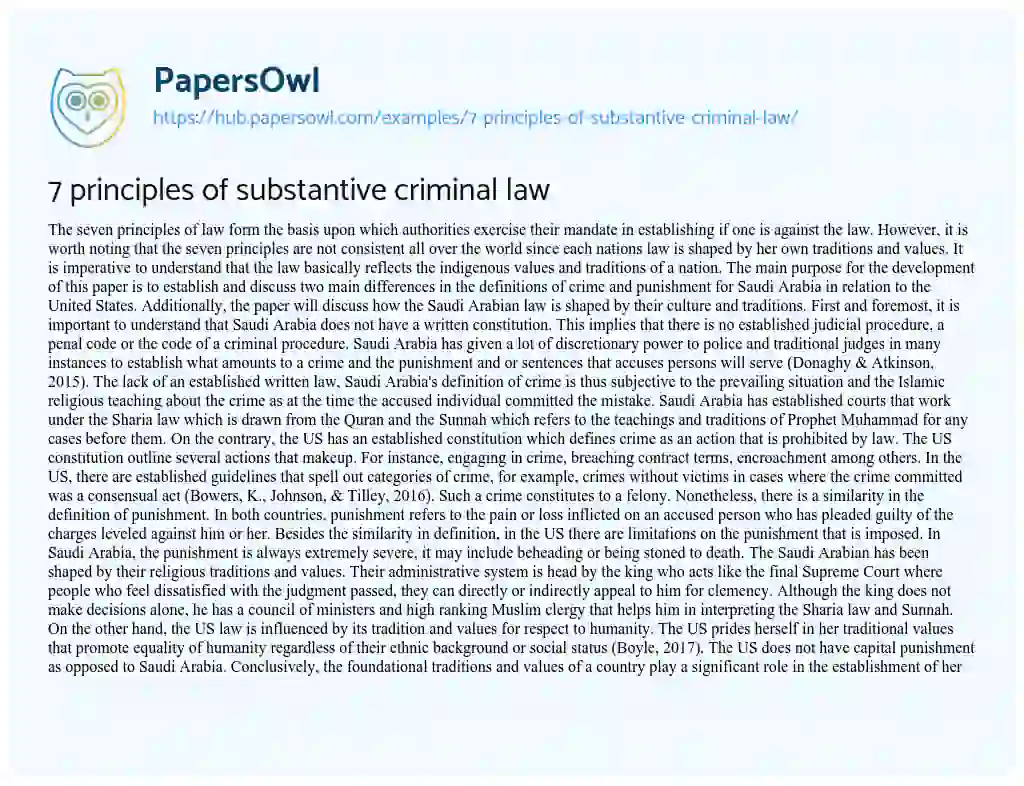 Essay on 7 principles of substantive criminal law