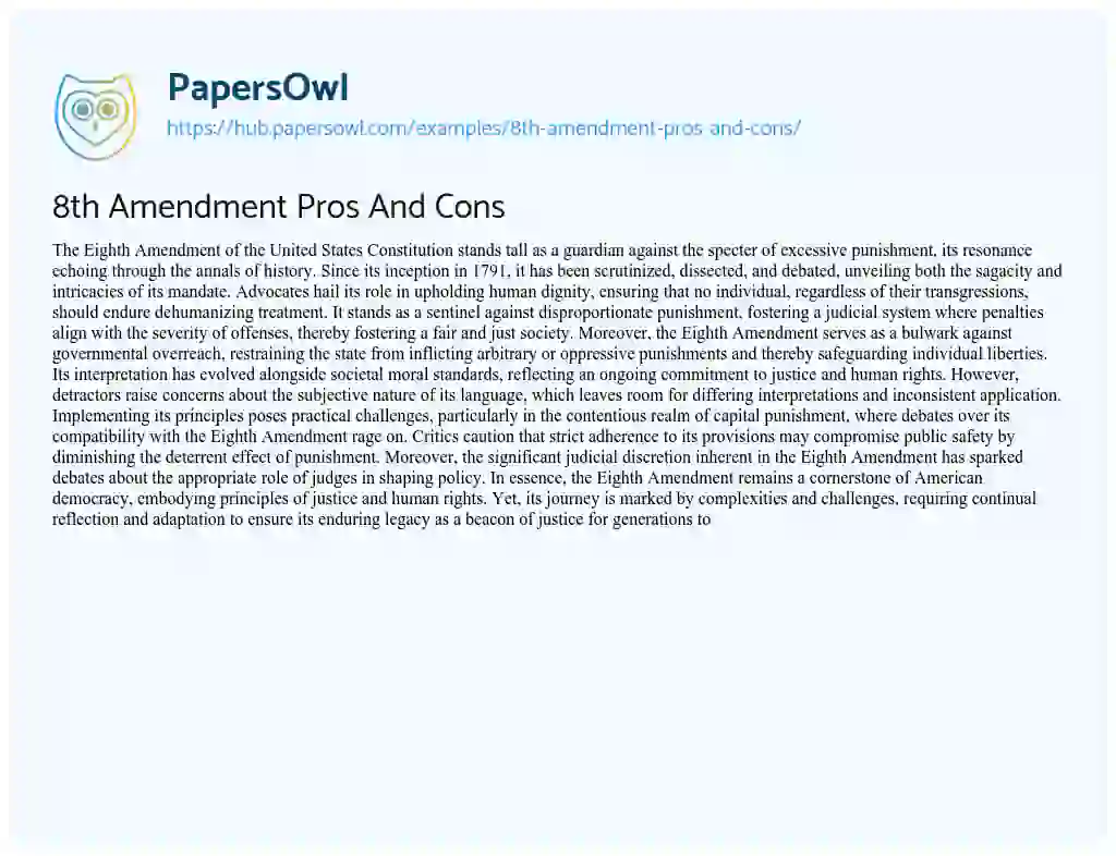 Essay on 8th Amendment Pros And Cons