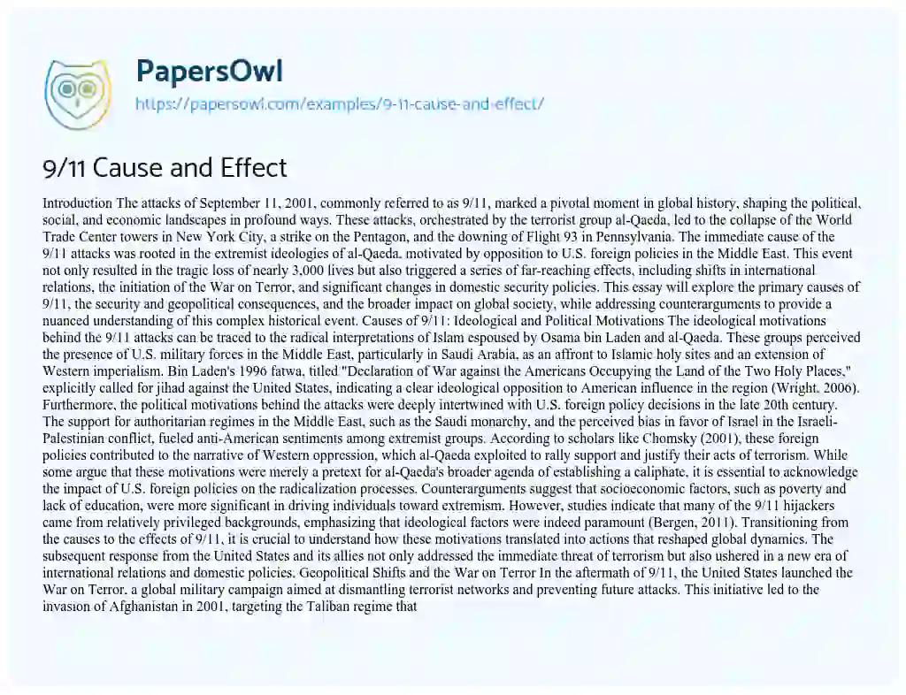 Essay on 9/11 Cause and Effect