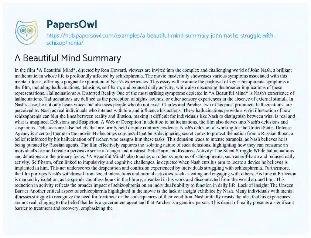 Essay on A Beautiful Mind Summary