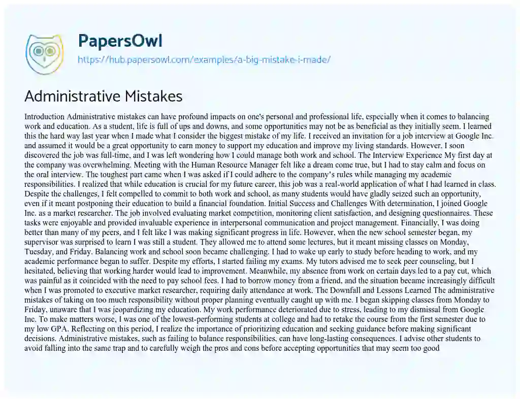 Essay on Administrative Mistakes