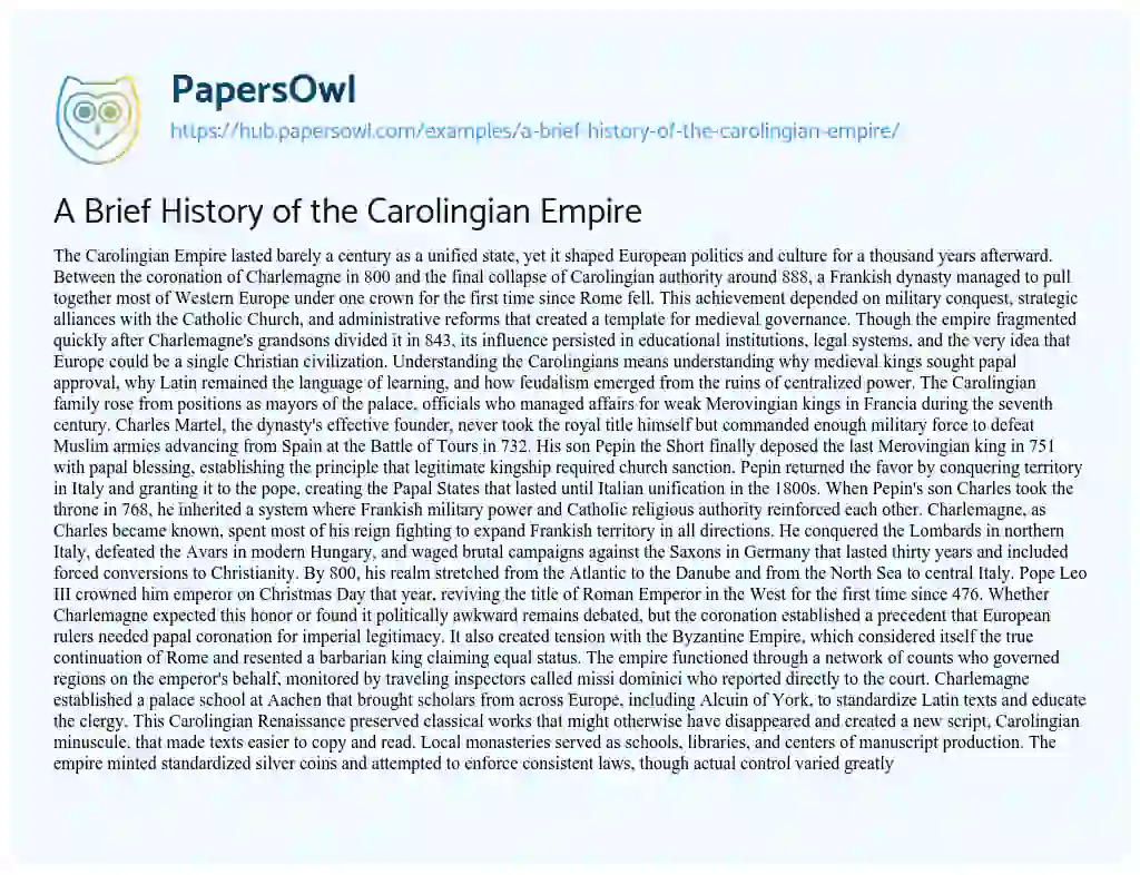 Essay on A Brief History of the Carolingian Empire