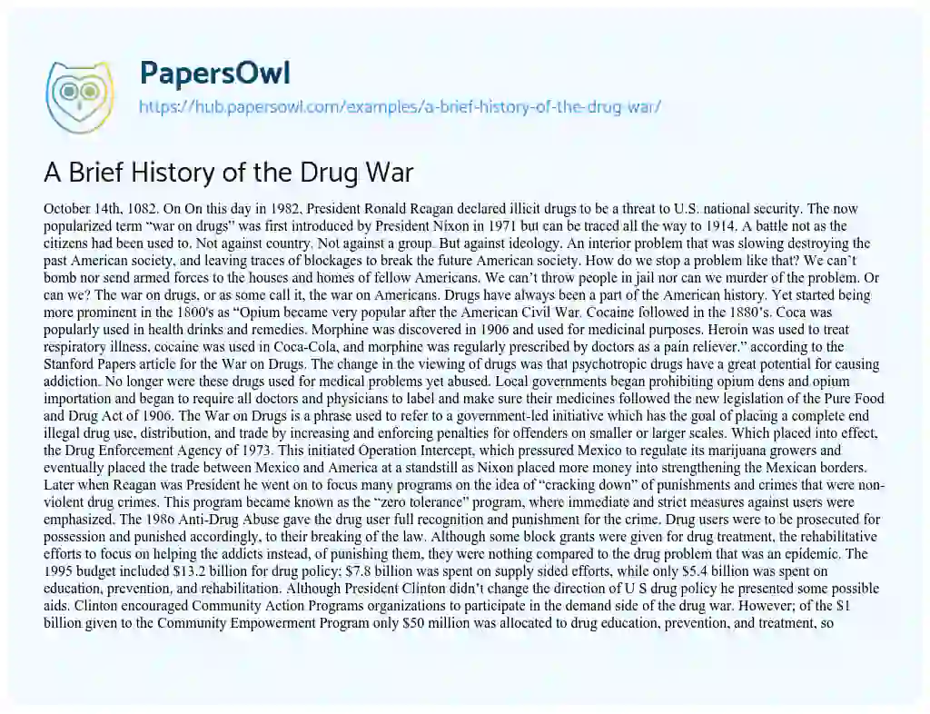 Essay on A Brief History of the Drug War
