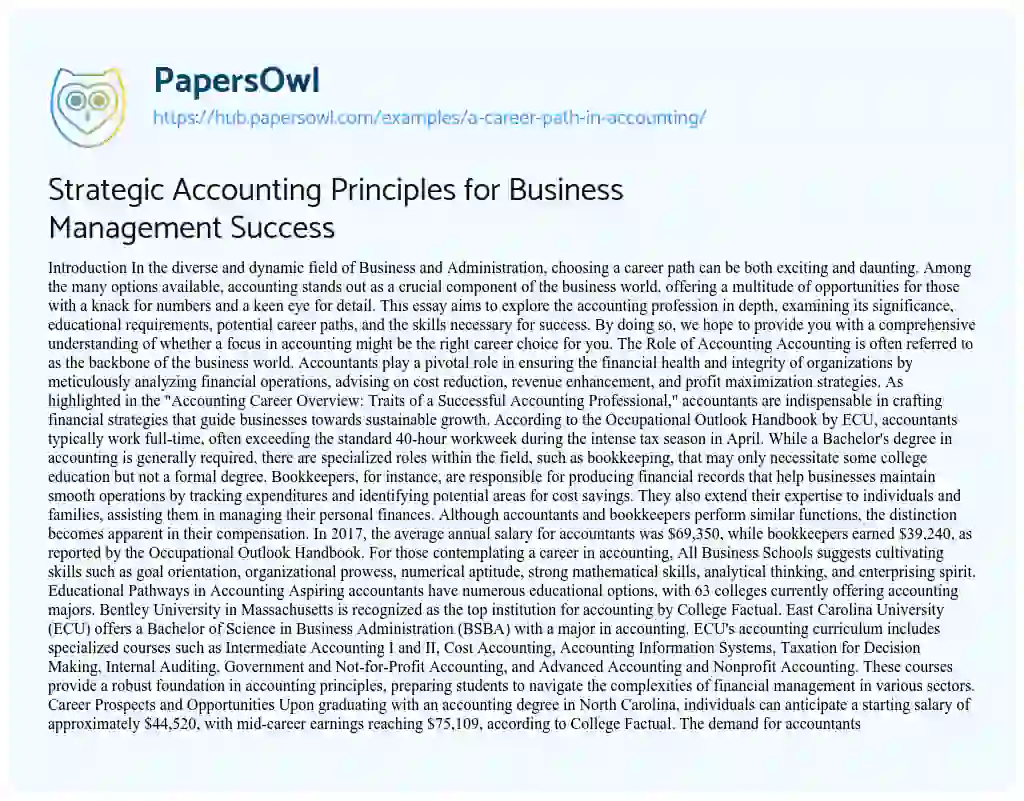 Essay on Strategic Accounting Principles for Business Management Success