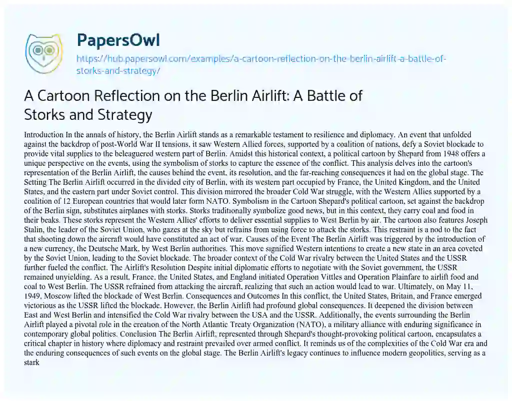 Essay on A Cartoon Reflection on the Berlin Airlift: A Battle of Storks and Strategy