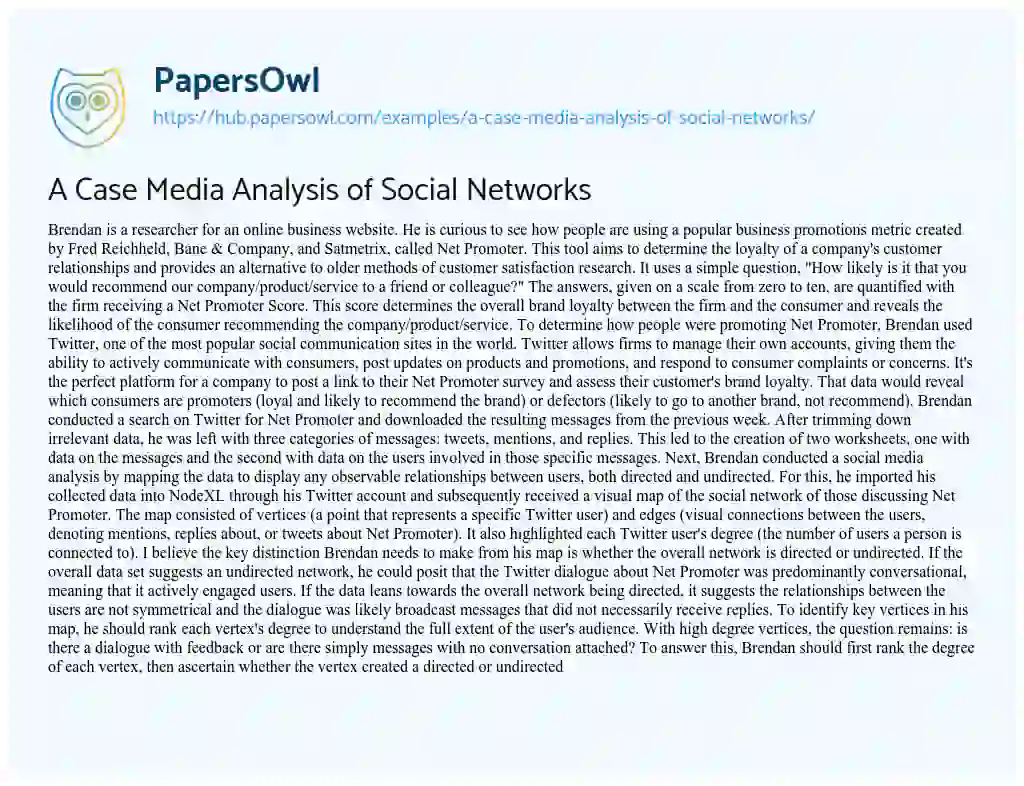 Essay on A Case Media Analysis of Social Networks